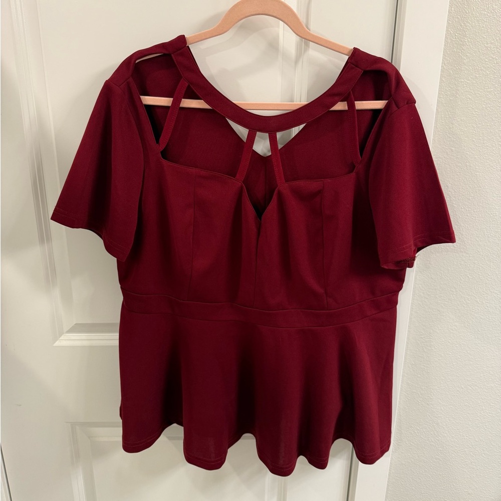Burgundy Lattice neck top - plus size